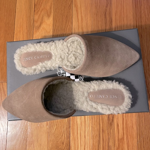Vince Camuto Tuscan Taupe Suede Slippers - Picture 2 of 7